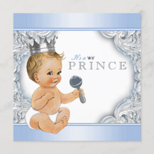 Convites Chá de Bebê do Príncipe Azul Prata Baby Blue