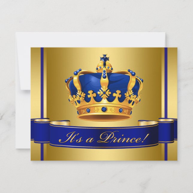 Convites Chá de Bebê do Príncipe Coroa Azul Real e Dourado (Frente)