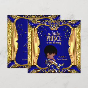 Convites Chá de Bebê do Príncipe Elegante Azul Ouro Étnico