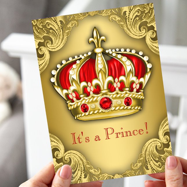 Convites Chá de Bebê do Príncipe Elegante Vermelho e Dourad (Criador carregado)