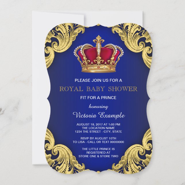 Convites Chá de Bebê do Príncipe Fancy Royal (Verso)