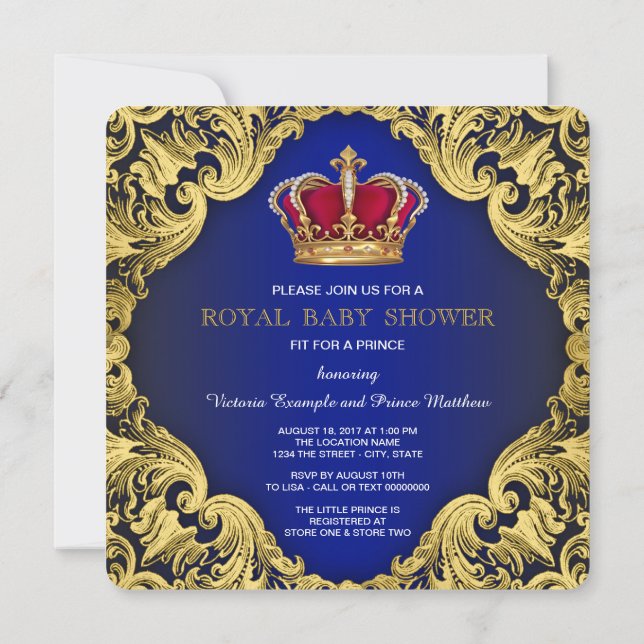 Convites Chá de Bebê do Príncipe Fancy Royal (Verso)