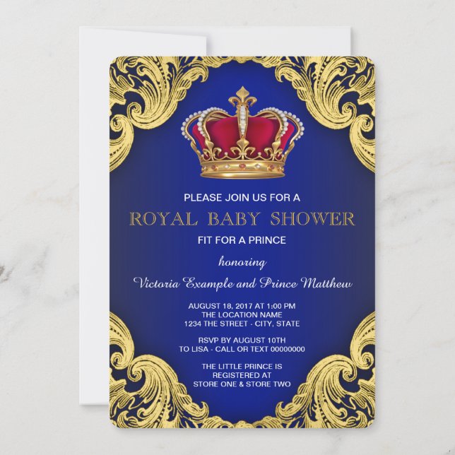 Convites Chá de Bebê do Príncipe Fancy Royal (Verso)