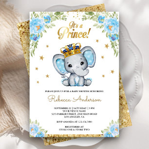 Convites Chá de Bebê do Príncipe Floral Fofo Elefante