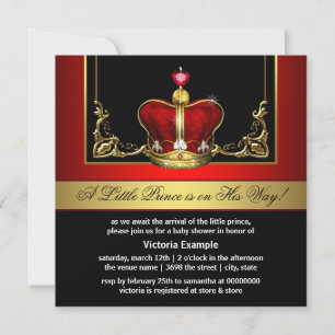 Convites Chá de Bebê do Príncipe Vermelho e Dourado Elegant