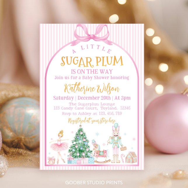 Convites Chá de Bebê do Quebra-Nozes de Natal com Laço Rosa (Criador carregado)