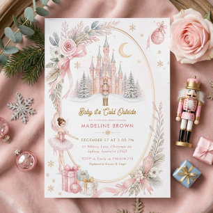 Convites Chá de Bebê do Quebra-Nozes Rosa Bebê Sugar Plum
