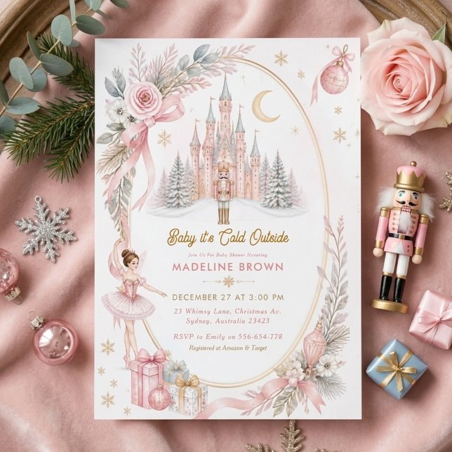 Convites Chá de Bebê do Quebra-Nozes Rosa Bebê Sugar Plum (Criador carregado)