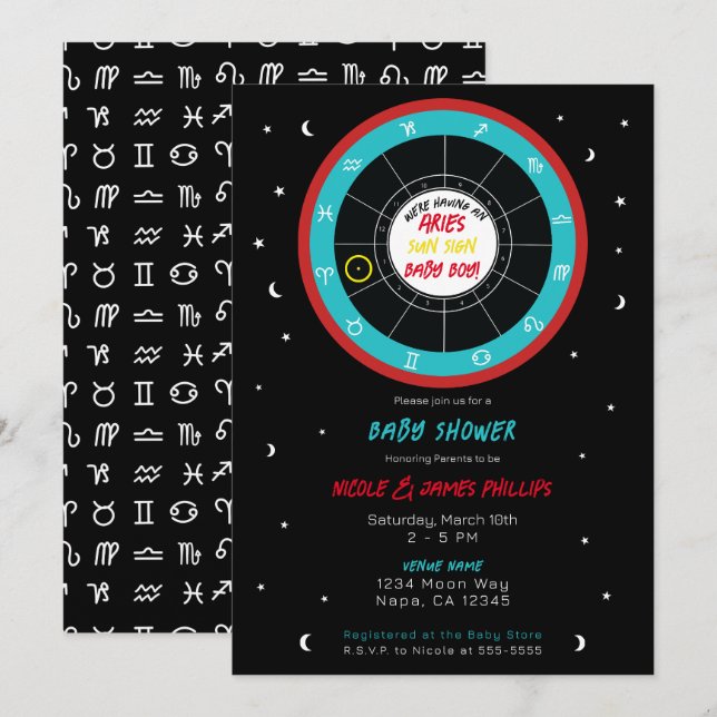 Convites Chá de Bebê do Signo do Zodíaco de Astrologia Pers (Frente/Verso)