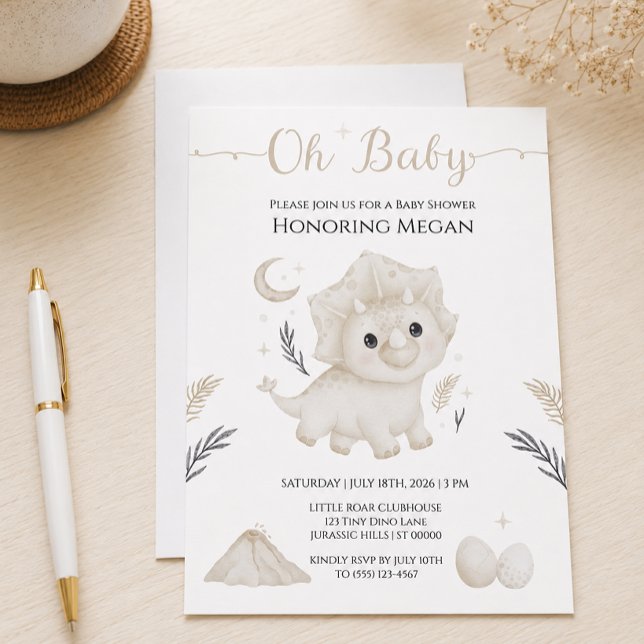 Convites Chá de Bebê do Triceratops Neutro Adorável (Criador carregado)