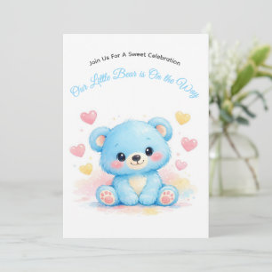 Convites Chá de Bebê do Ursinho Azul Fofo Menino Pastel