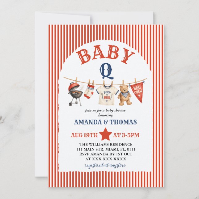 Convites Chá de Bebê do Ursinho Burger Baby-Q (Frente)