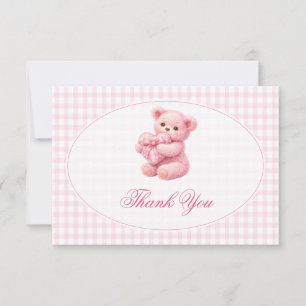 Convites Chá de Bebê do Ursinho de Gingham Rosa Pequeno Cor