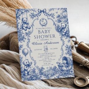 Convites Chá de Bebê do Ursinho de Toile Azul
