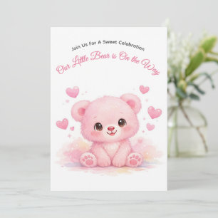 Convites Chá de Bebê do Ursinho Rosa Fofinho Menina Pastel
