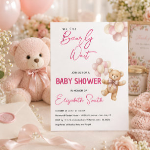 Convites Chá de Bebê do Ursinho Rosa Personalizado