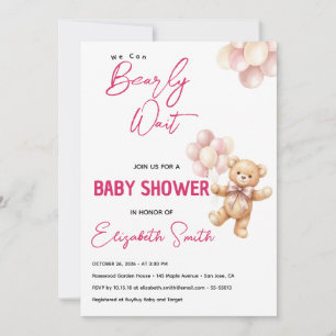 Convites Chá de Bebê do Ursinho Rosa Personalizado 