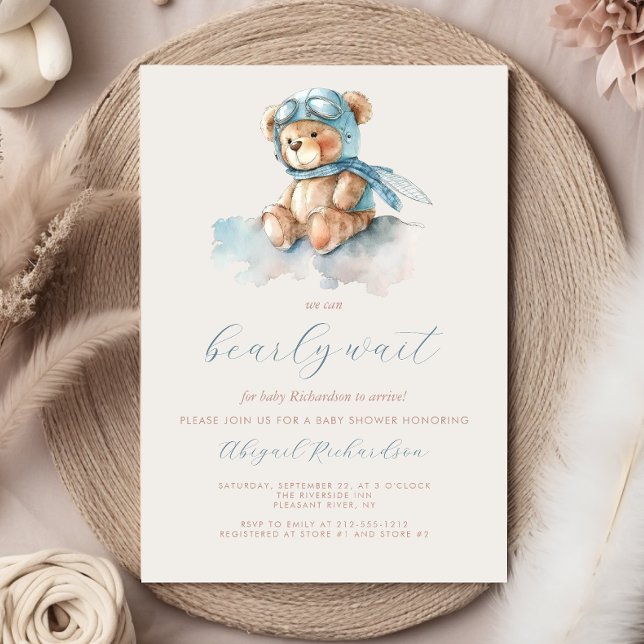 Convites Chá de Bebê do Ursinho Teddy Azul Adorável em Aqua (Criador carregado)
