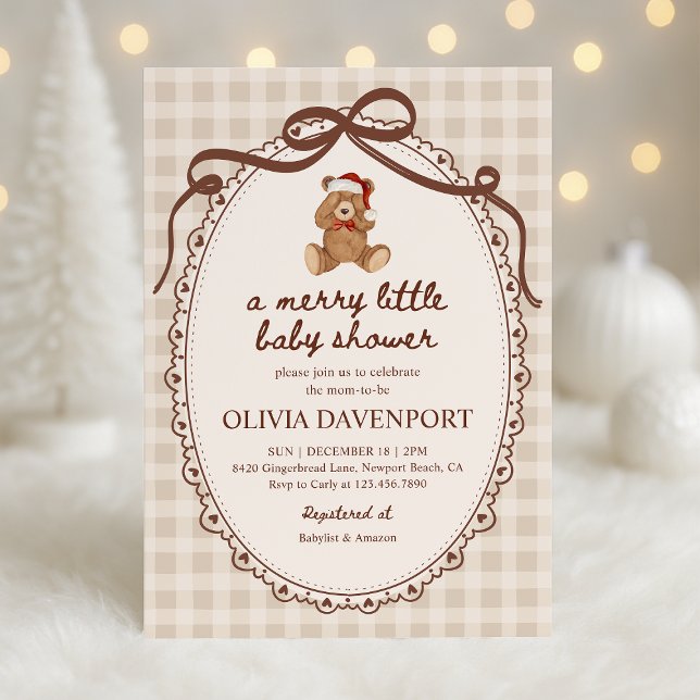 Convites Chá de Bebê do Ursinho Teddy Natalino Alegre (Criador carregado)