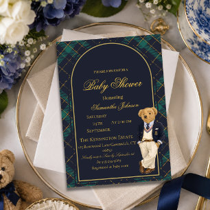 Convites Chá de Bebê do Ursinho Teddy Préppy de Família Tra