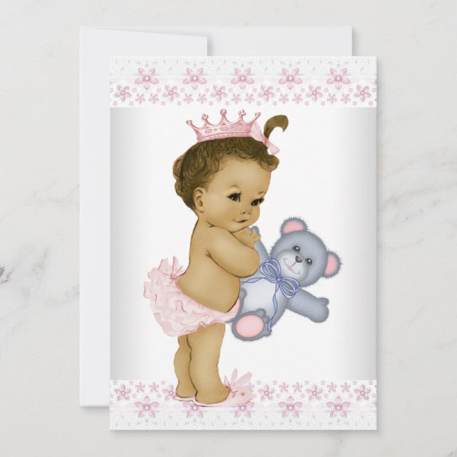 Convites Chá de Bebê do Ursinho Teddy Rosa (Frente)