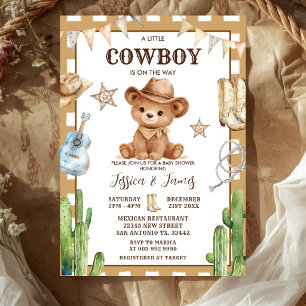 Convites Chá de Bebê do Ursinho Um Pequeno Cowboy Está a Ca