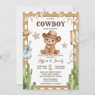 Convites Chá de Bebê do Ursinho Um Pequeno Cowboy Está a Ca