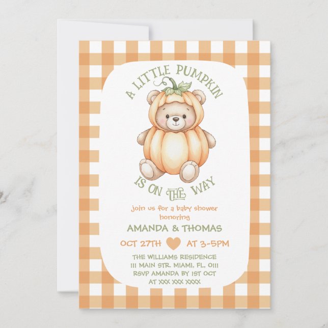 Convites Chá de Bebê do Urso Abóbora (Frente)