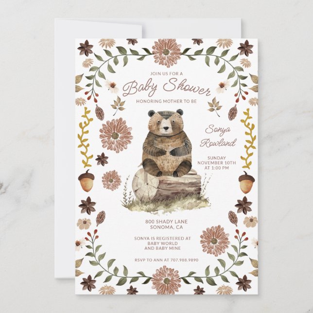 Convites Chá de Bebê do Urso da Floresta Caprichosa (Frente)