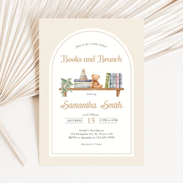 Convites Chá de Bebê do Urso de Livros e Brunch (Books and Brunch Baby Shower Invitation)