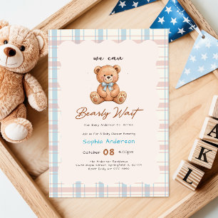Convites Chá de Bebê do Urso de Pelúcia Xadrez Bearly Wait