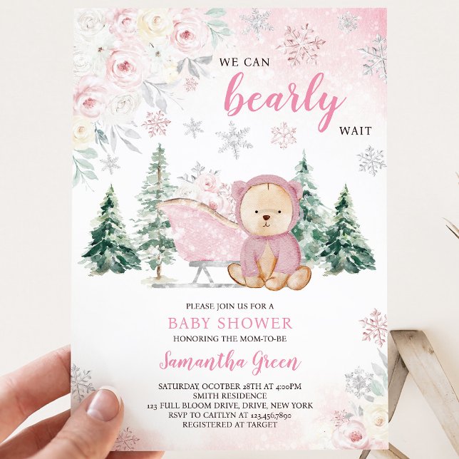 Convites Chá de Bebê do Urso Rosa (Criador carregado)