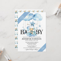 Chá de Bebê do Urso Teddy Azul Adorável em Aquarel