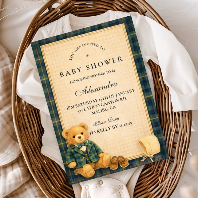 Convites Chá de Bebê do Urso Teddy Elegante e Clássico (Criador carregado)