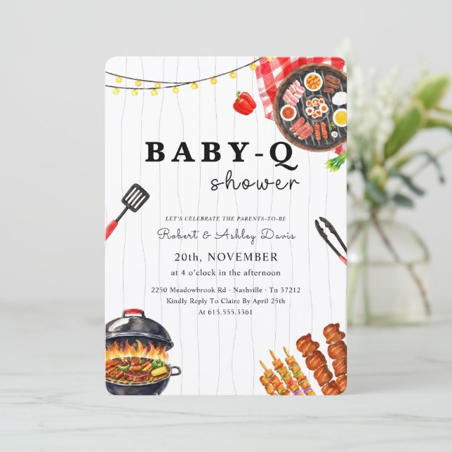 Convites Chá de Bebê do Verão no Quintal Baby Q (Em pé/Frente)