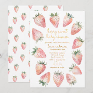 Convites Chá de Bebê Doce de Morango Aquarela Morangos