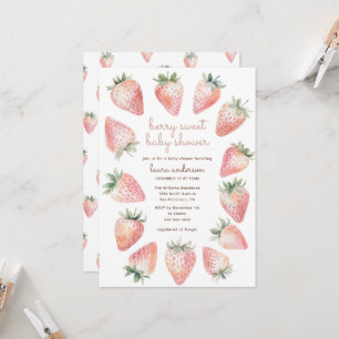 Convites Chá de Bebê Doce de Morango com Aquarela de Morang