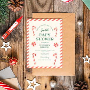 Convites Chá de Bebê Doce Doce de Natal com Bastão de Doce