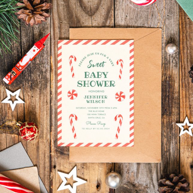 Convites Chá de Bebê Doce Doce de Natal com Bastão de Doce  (Criador carregado)