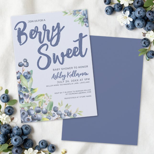 Convites Chá de Bebê Doce Mirtilo (Blueberry Berry Sweet Baby Shower Invitation )