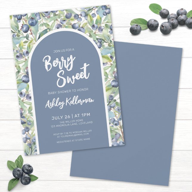Convites Chá de Bebê Doce Mirtilo (Blueberry Berry Sweet Baby Shower Invitation)