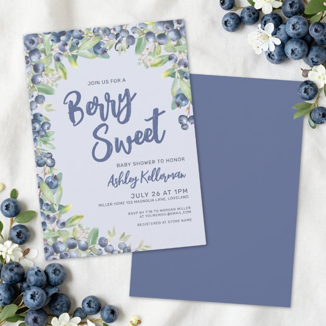 Convites Chá de Bebê Doce Mirtilo Baby Shower (Blueberry Berry Sweet Baby Shower Invitation )