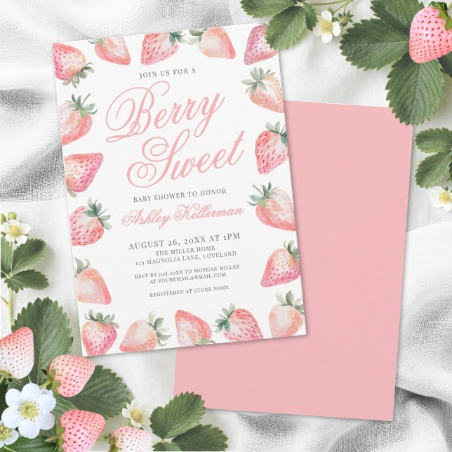 Convites Chá de Bebê Doce Morango Berry (Strawberry Berry Sweet Baby Shower Invitation)