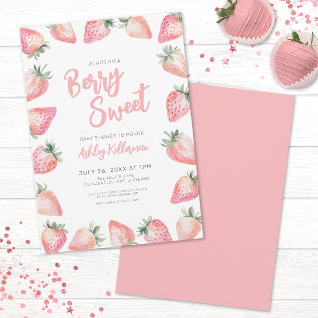 Convites Chá de Bebê Doce Morango Berry (Strawberry Berry Sweet Baby Shower Invitation)