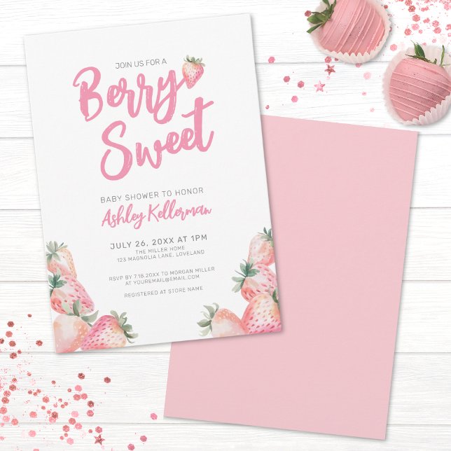 Convites Chá de Bebê Doce Morango Berry (Strawberry Berry Sweet Baby Shower Invitation)