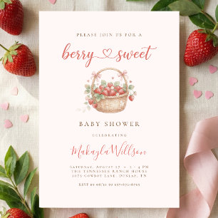 Convites Chá de Bebê Doce Morango Coquette Baby shower