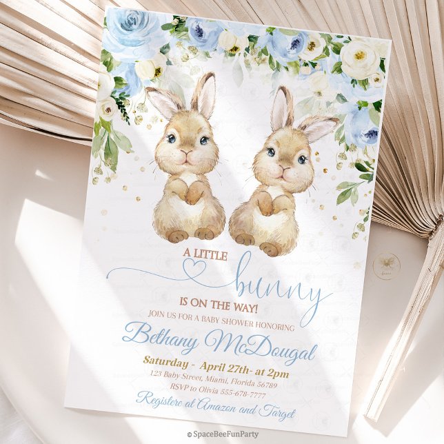 Convites Chá de bebê dos gêmeos coelho (Bunny twins baby shower ,bunny baby shower invitation,baby shower bunny,some bunny invite, easter sp)