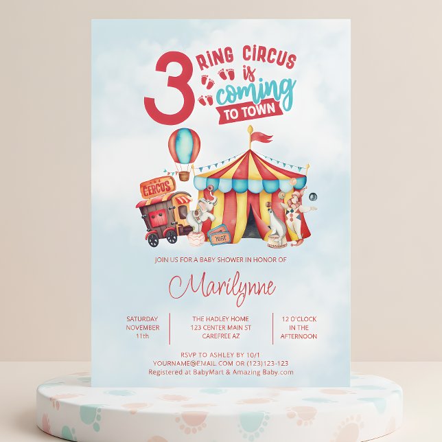 Convites Chá de Bebê dos Trigêmeos do Circo Carnaval (Criador carregado)