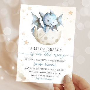 Convites Chá de Bebê Dragão Menino Azul Cute WatercoIor