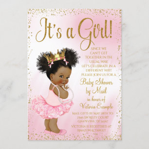 Convites Chá de Bebê Drive By Rosa Dourado Afros Tutu Princ